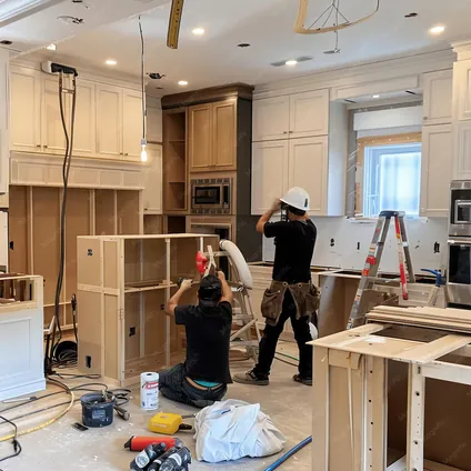 Expert site installation team fitting custom modular furniture cabinets in Rajkot